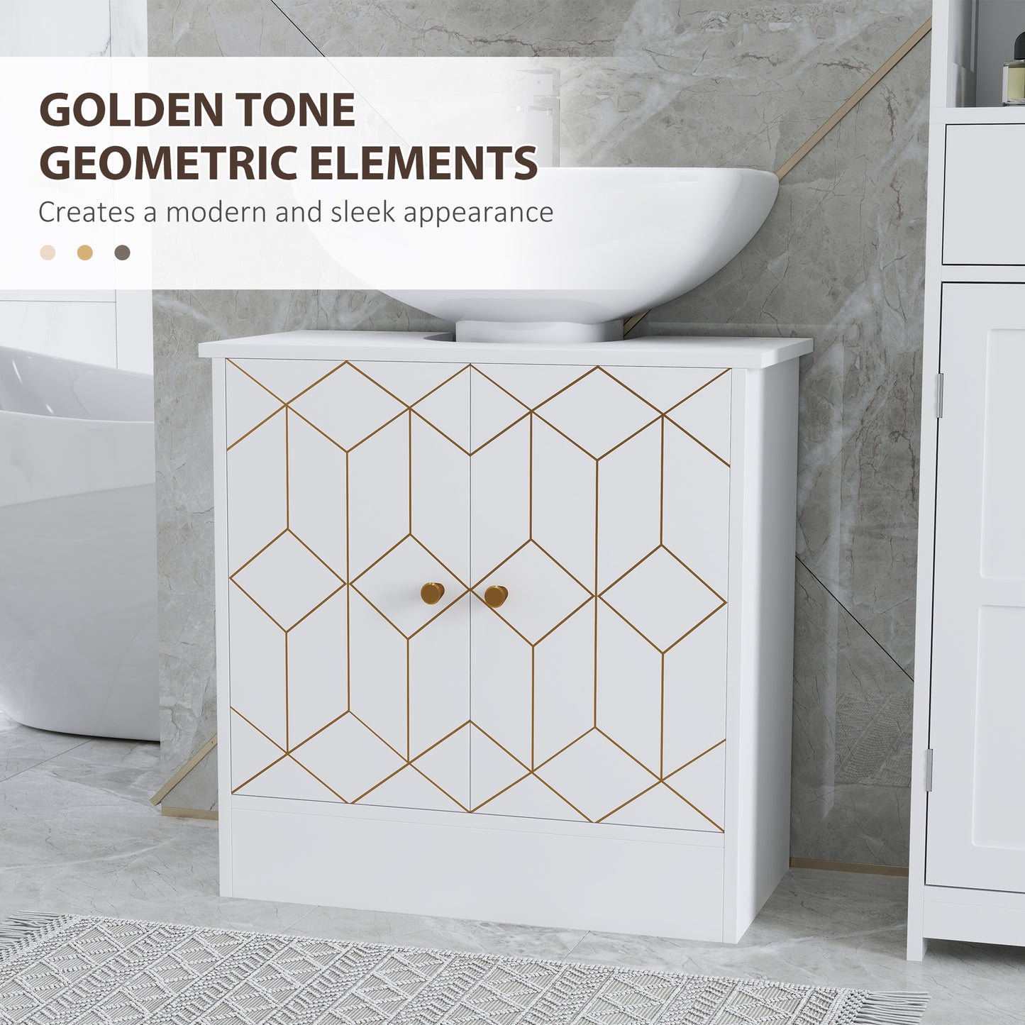 HOMCOM Under Sink Bathroom Cabinet With Adjustable Shelf And Open Compartments For Basins 60x30x60cm White