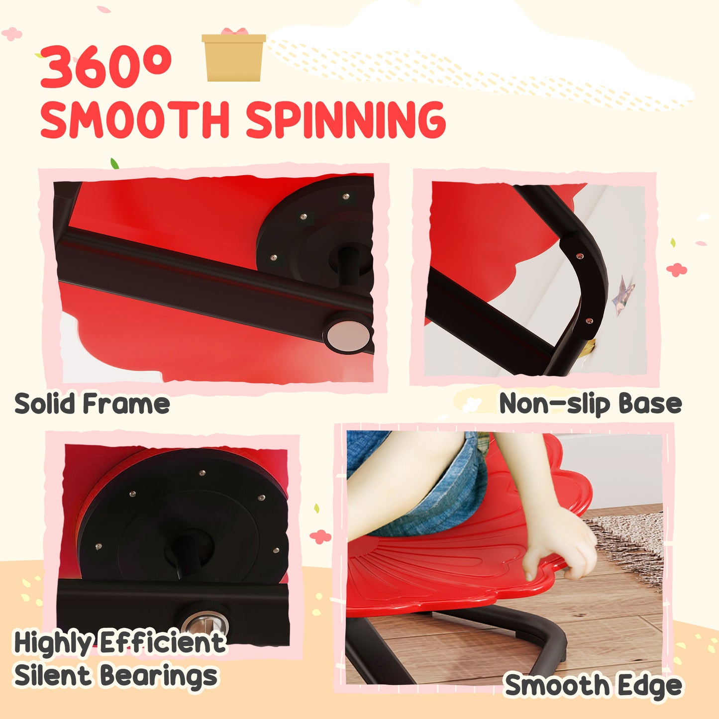 AIYAPLAY Flower Shaped Sensory Spinning Chair With Non Slip Base For Balance And Coordination Red