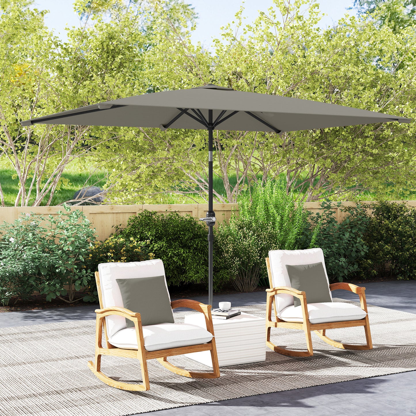 Outsunny 3x2m Patio Parasol With Aluminium Tilt Crank Rectangular Sun Shade Steel Frame Light Grey
