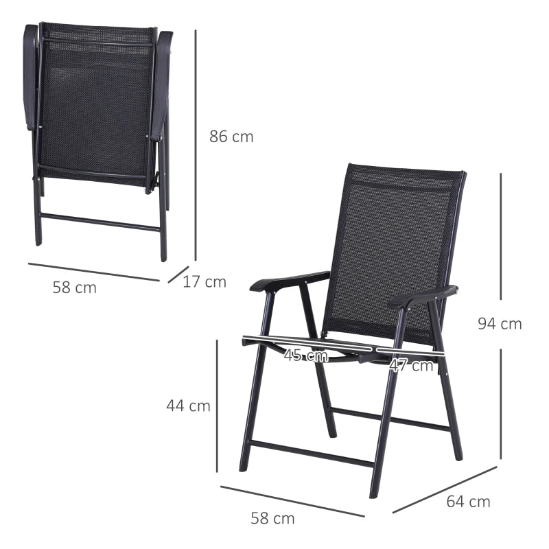 Outsunny Set of 6 Folding Garden Chairs - Metal Frame Outdoor Patio Park Dining Seats with Breathable Mesh Seat in Black - ALL4U RETAILER LTD