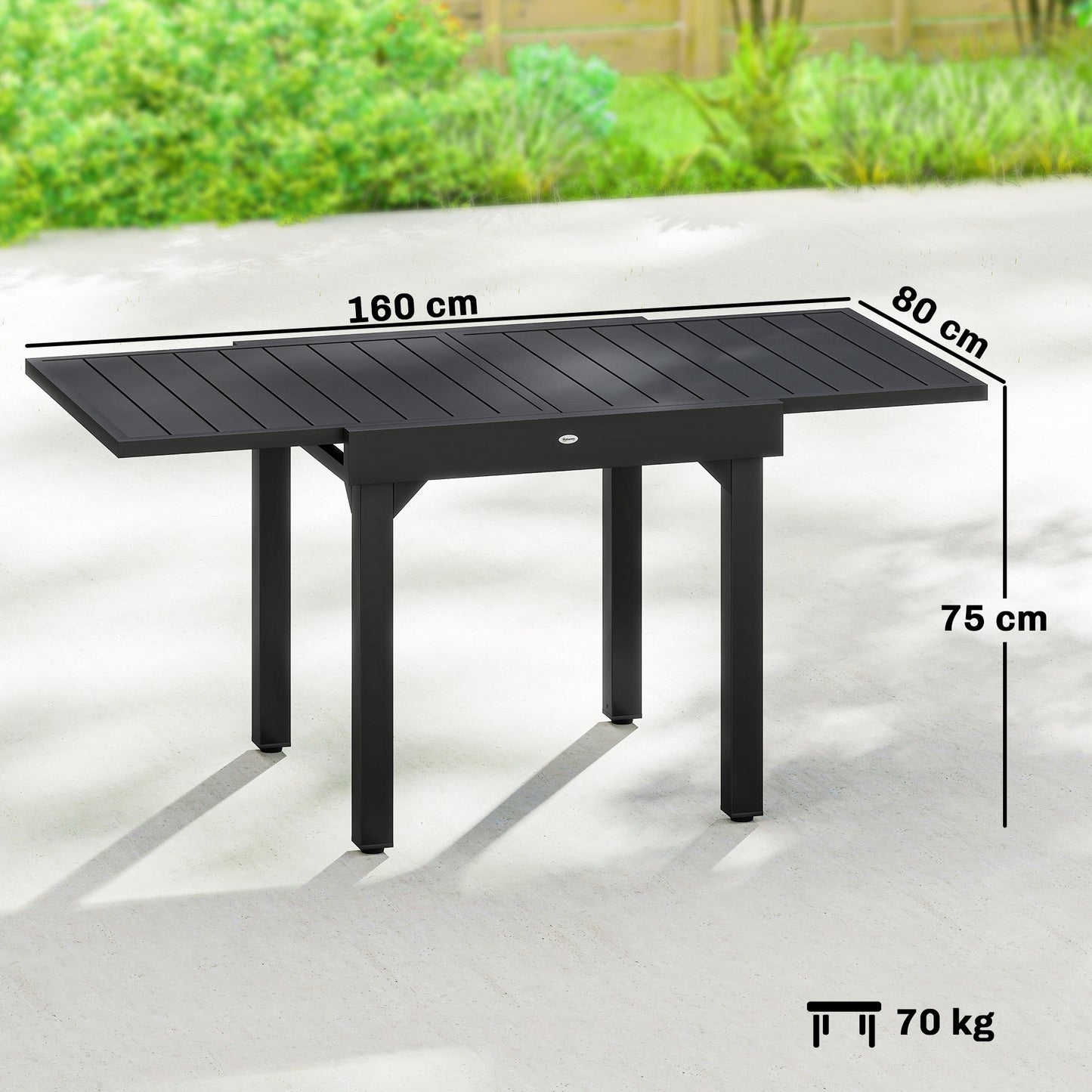 Outsunny Extendable Patio Dining Table For 4 To 6 People 80 To 160 Cm Aluminium Slatted Top Black Weather Resistant