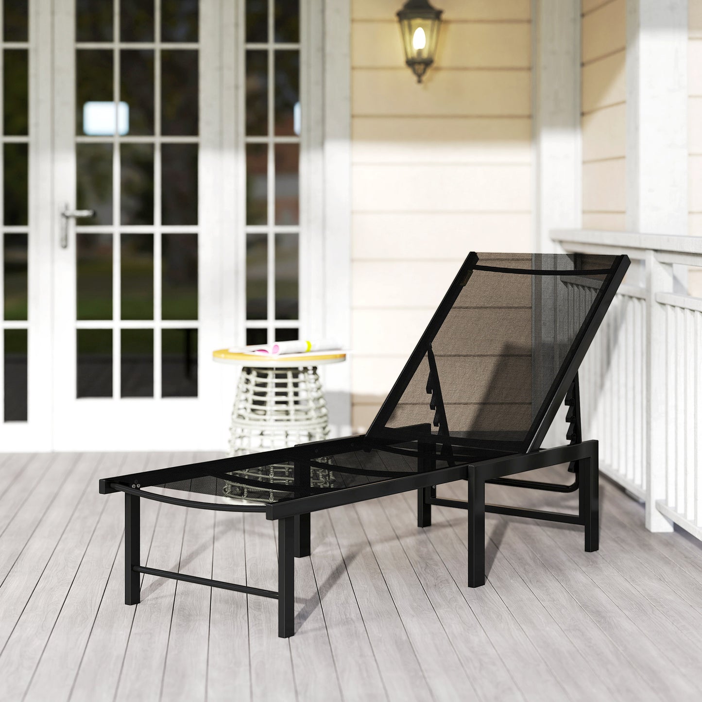 Outsunny Five Position Adjustable Reclining Sun Lounger with Breathable Textiline Seat Black for Outdoor Use
