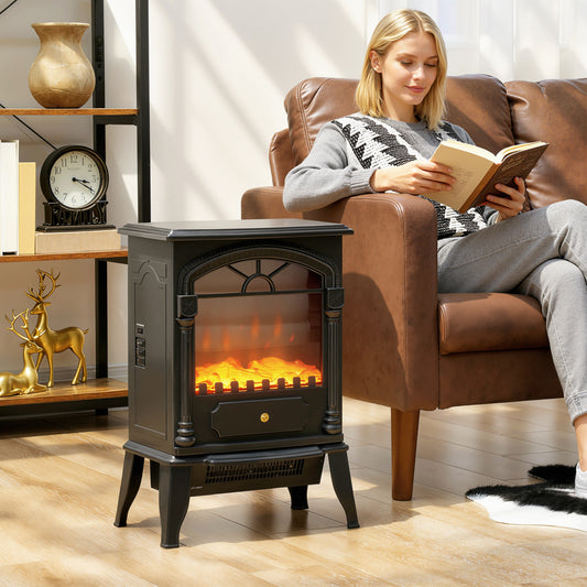 HOMCOM Electric Fireplace Heater With 3D Flame Effect 2000W 1000W Adjustable Thermostat 2 Heat Settings Black