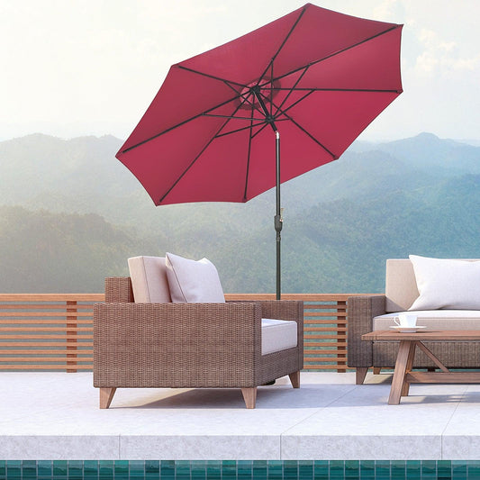 Outsunny 3m Tilting Parasol Garden Umbrellas, Wine Red Sun Shade 8 Ribs, Tilt/Crank - ALL4U RETAILER LTD