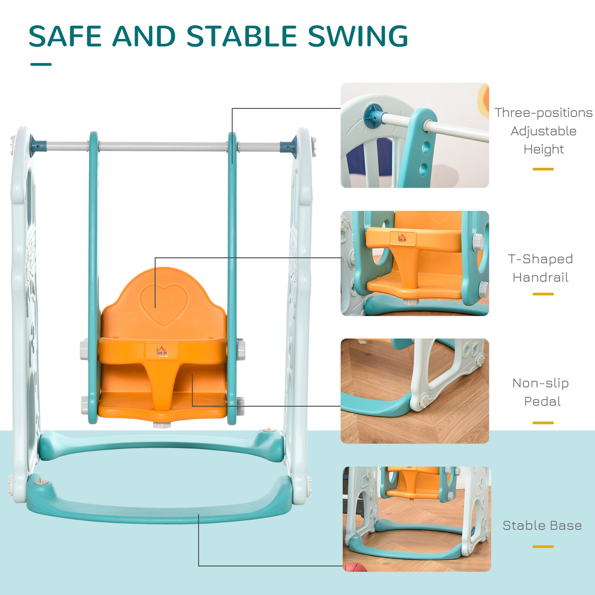 HOMCOM 3-in-1 Kids Playset: Slide, Swing & Basketball Hoop Activity Center for Toddlers with Adjustable Height and Water-Fillable Base - ALL4U RETAILER LTD