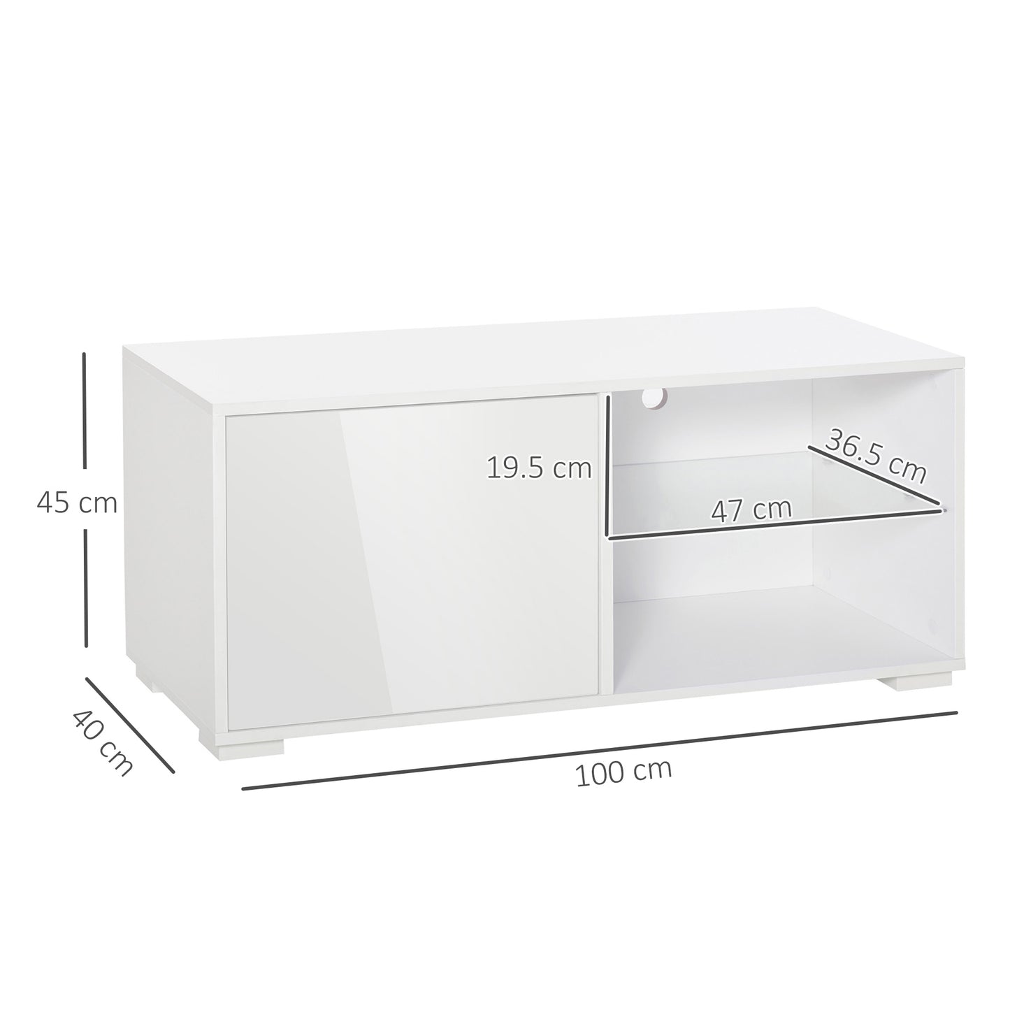 HOMCOM Contemporary White High Gloss TV Stand with Storage Cabinet and Shelves for Living Room and Office - ALL4U RETAILER LTD