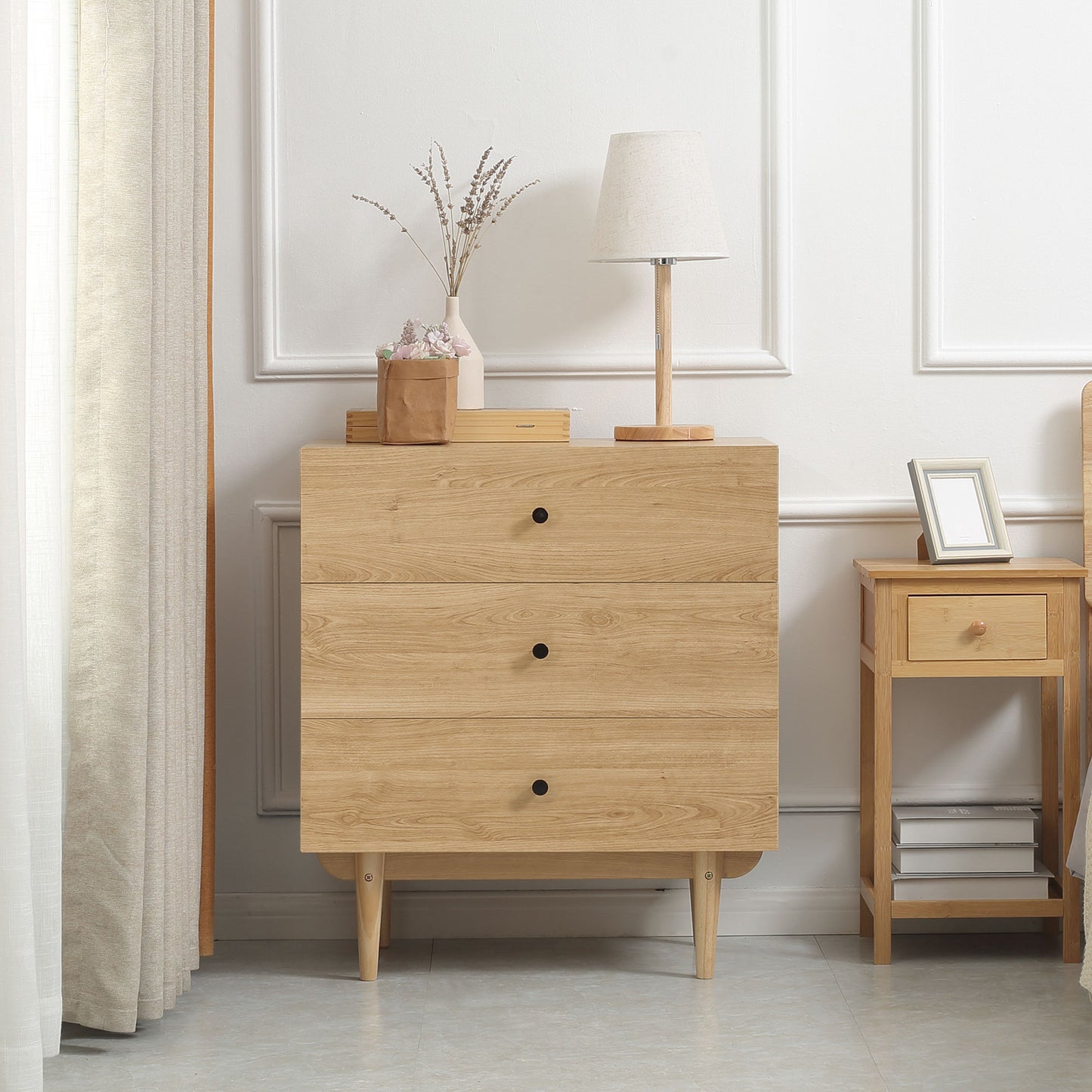 HOMCOM 3-Drawer Storage Chest with Wood Legs for Bedroom and Living Room, Natural Finish - ALL4U RETAILER LTD