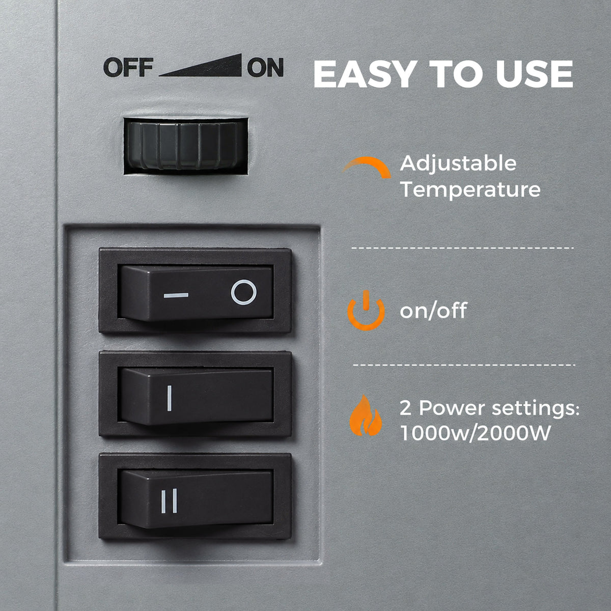 Homcom Electric Fireplace Heater With 3D Flame Effect Adjustable Thermostat Grey