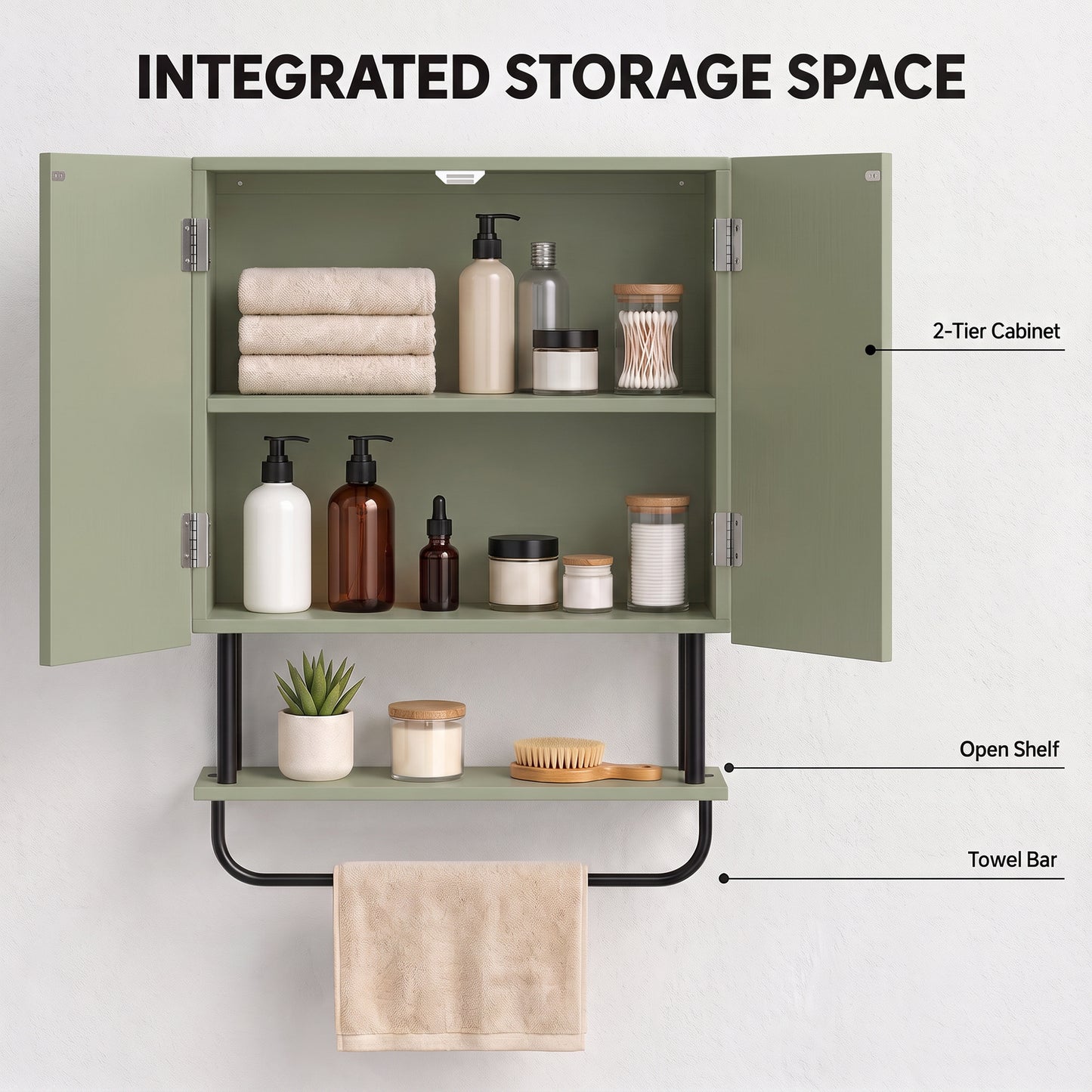 Homcom Bathroom Wall Cabinet With Storage Shelf And Towel Bar Green