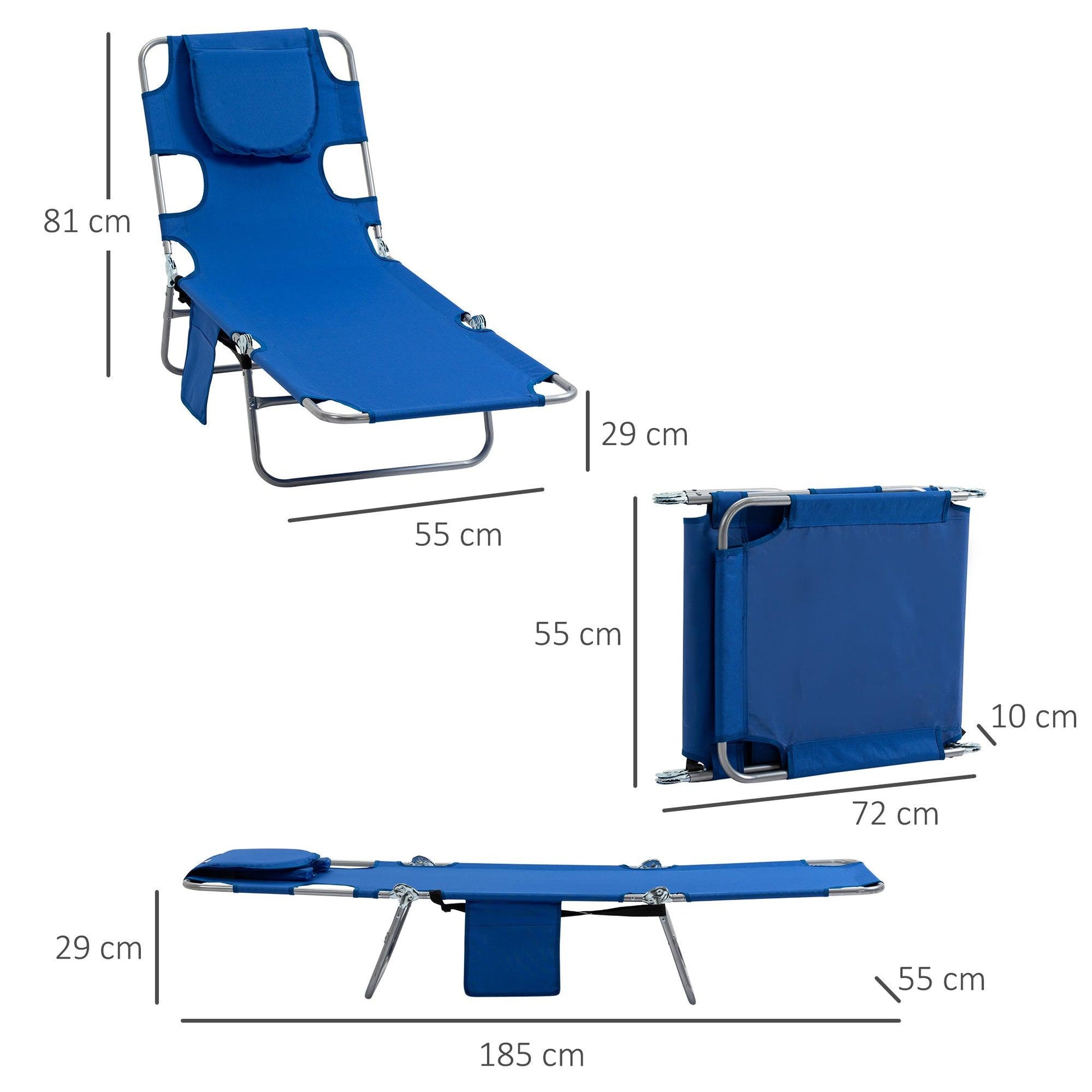 Outsunny Beach Chaise Lounge with Face Cavity & Arm Slots, Blue - ALL4U RETAILER LTD