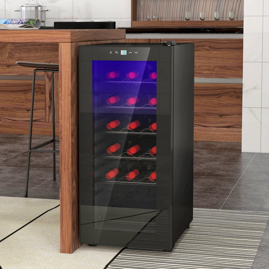 HOMCOM Sleek 18-Bottle Undercounter Wine Cooler with Digital Temperature Control and Glass Door - ALL4U RETAILER LTD