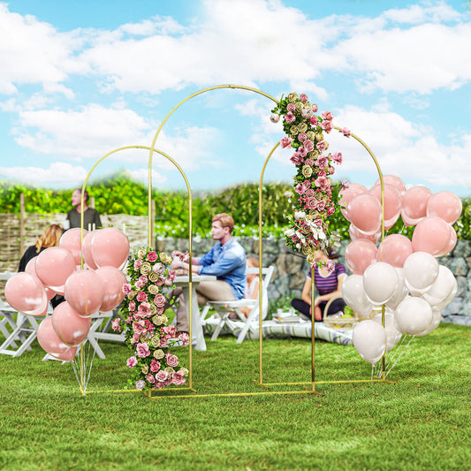 Outsunny Wedding Arch Frame Set 3 Metal Backdrop Stands Gold Tone 1.8m 2m 2.2m Balloon Stand Set For Parties