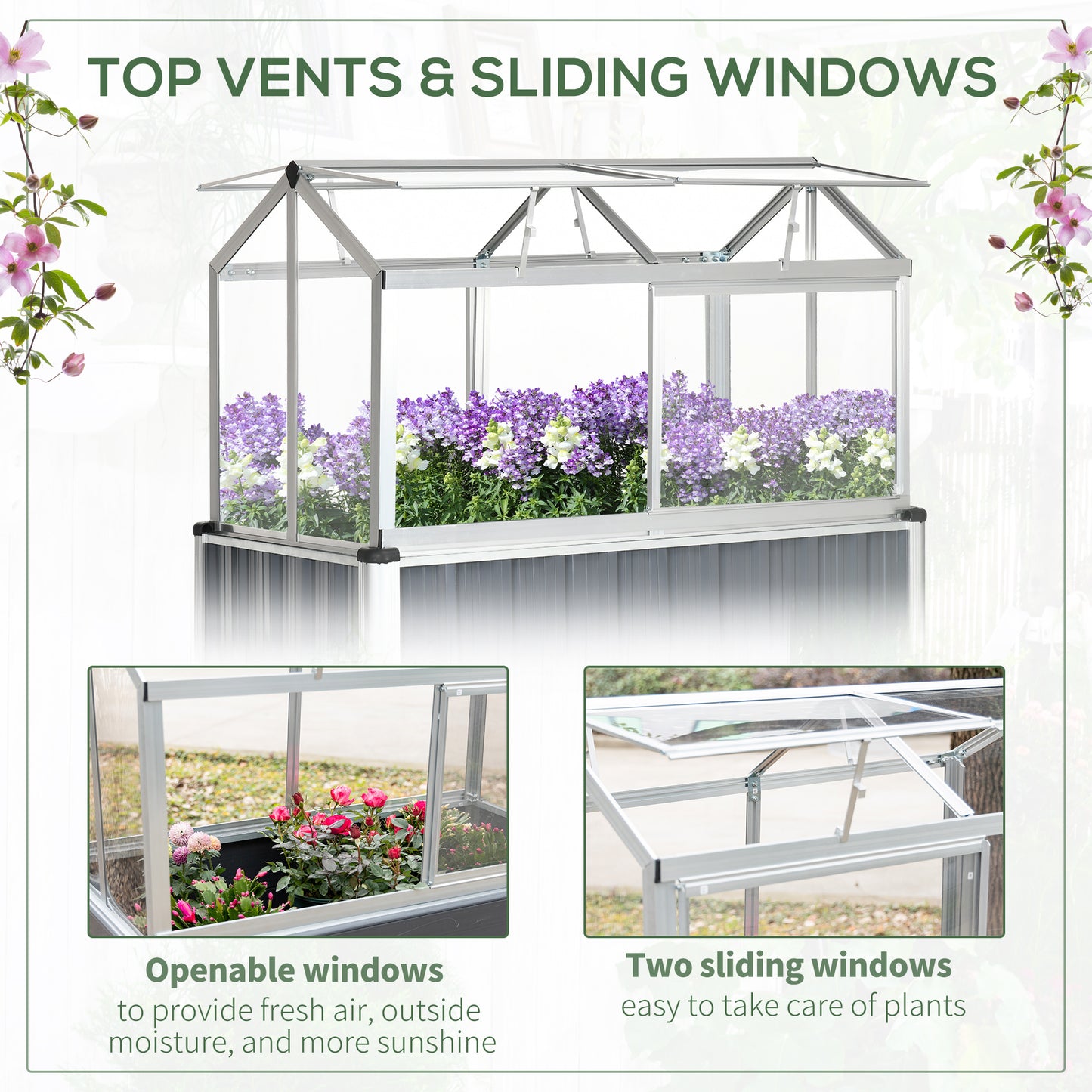 Outsunny Galvanised Steel Raised Beds Garden Greenhouse Raised Planters Cover Openable Windows - ALL4U RETAILER LTD