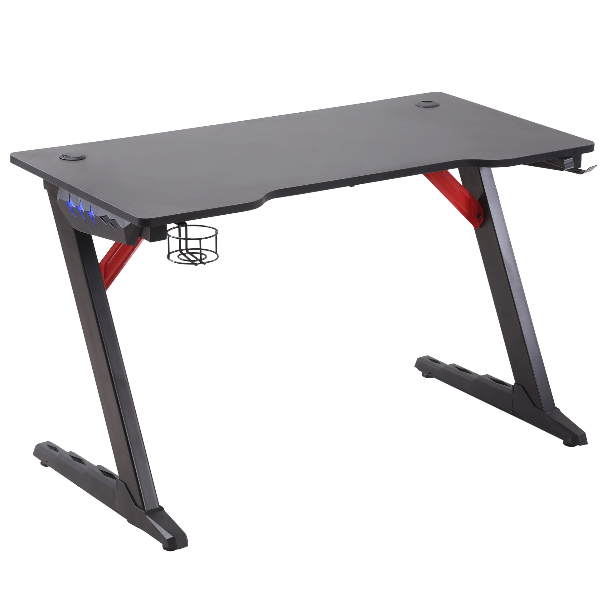 HOMCOM LED-Enhanced Z-Shaped Gaming Desk with Cup Holder and Headphone Hook for Home Office and Study, Black - ALL4U RETAILER LTD