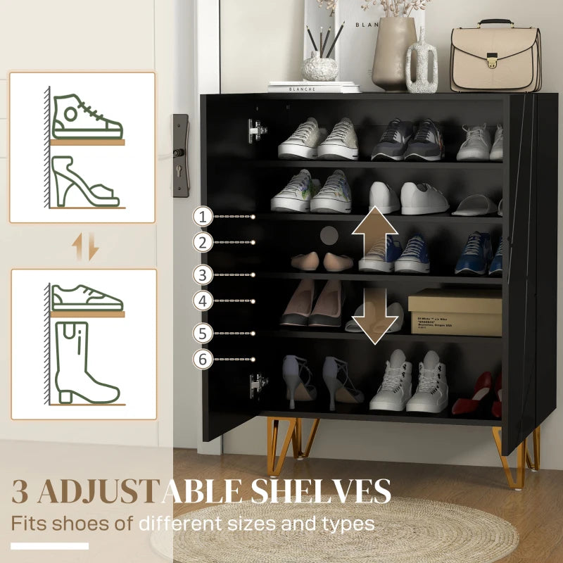 HOMCOM Narrow Black Shoe Storage Cabinet with Soft-Close Hinges, Adjustable Shelves for 15-20 Pairs - ALL4U RETAILER LTD