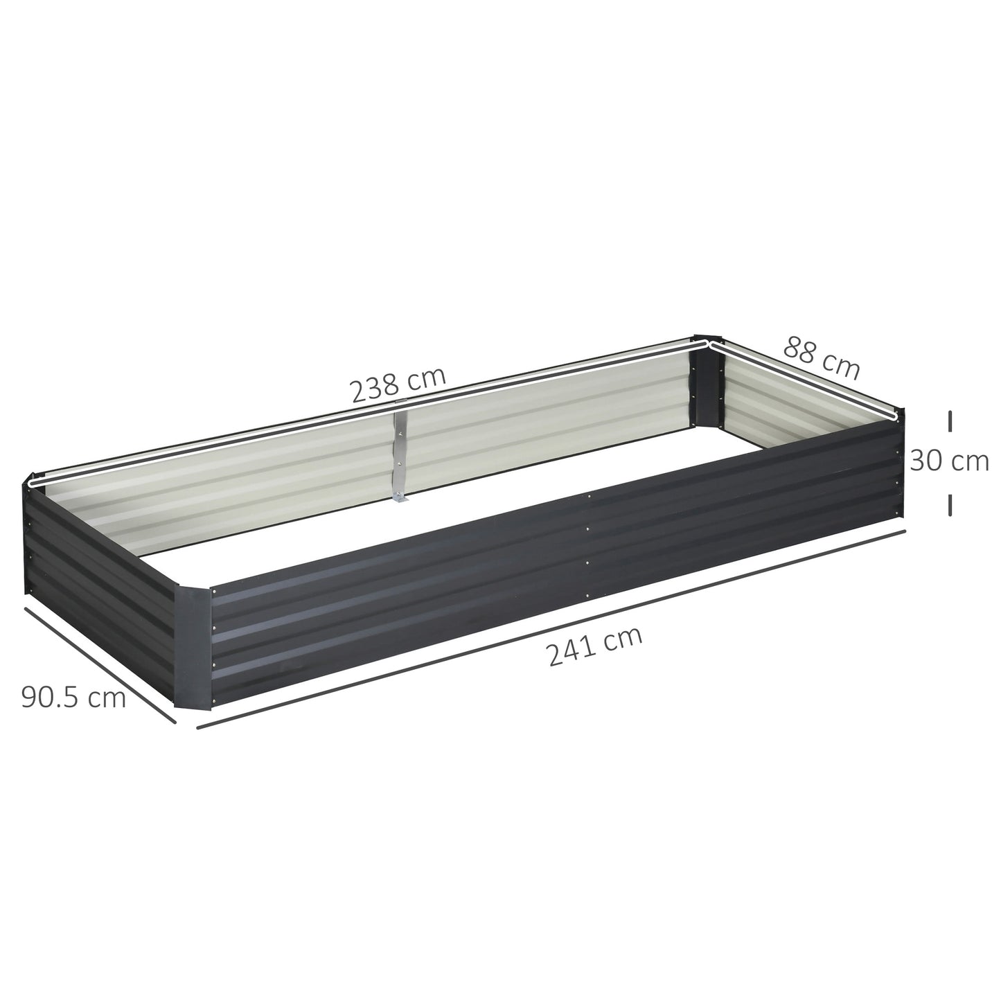 Outsunny Galvanized Steel Raised Garden Bed Planter Box for Outdoor Gardening - Grey, 241x90.5x30cm - ALL4U RETAILER LTD