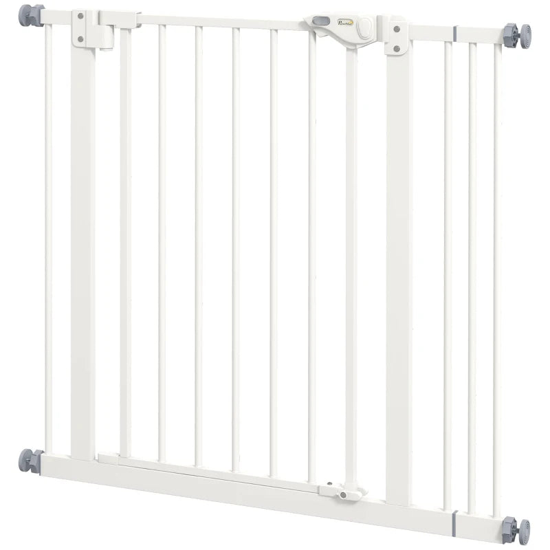 PawHut Metal Adjustable Dog Gate - White, Expandable 74-87cm Width, Pet Safety Barrier - ALL4U RETAILER LTD