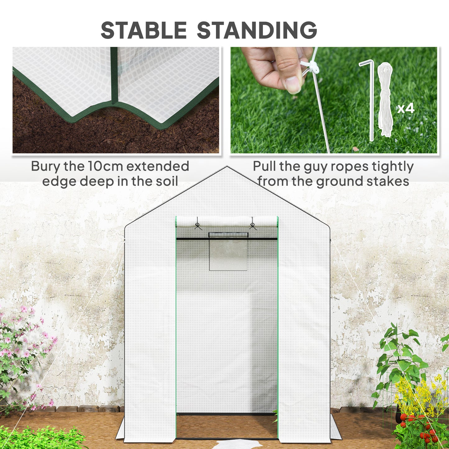 Outsunny Walk In Greenhouse 143 x 74cm With Shelves White UV Resistant Cover Roll Up Door