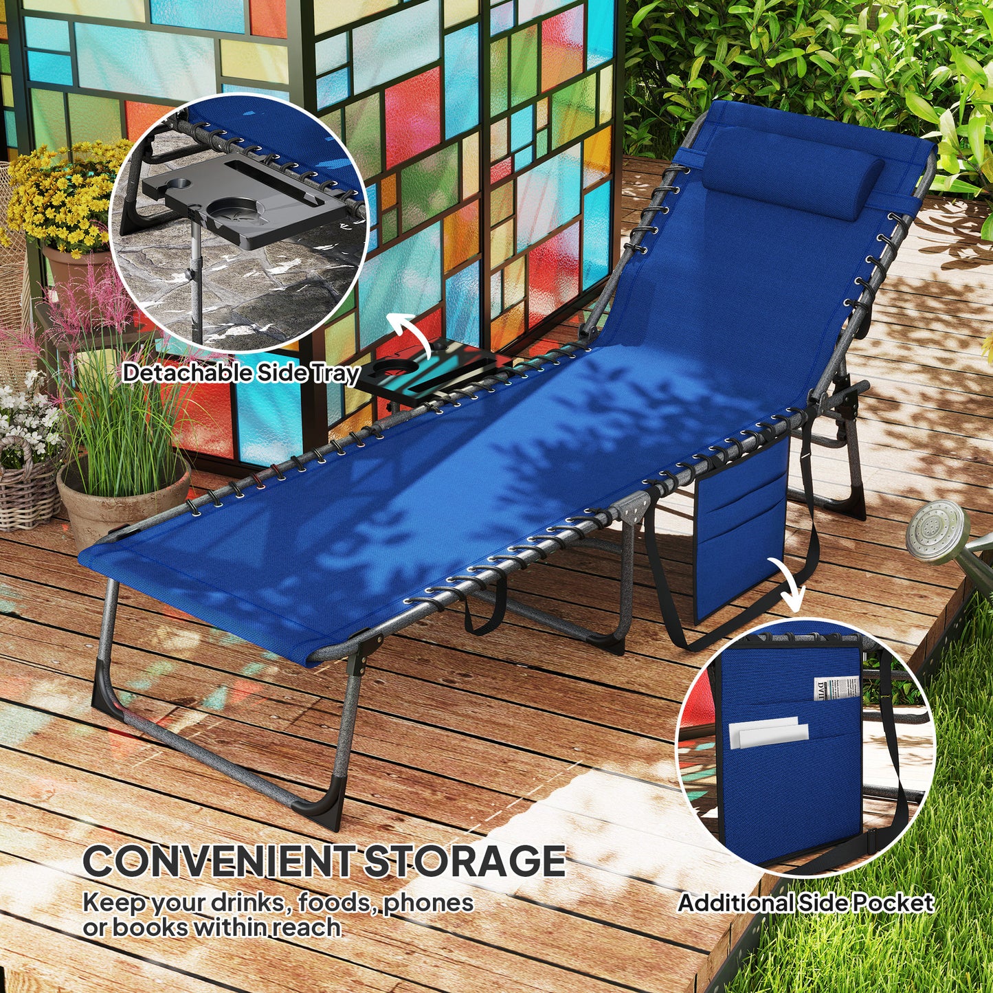 Outsunny Five Position Reclining Sun Lounger Dark Blue Patio Adjustable Lounger With Powder Coated Steel Frame