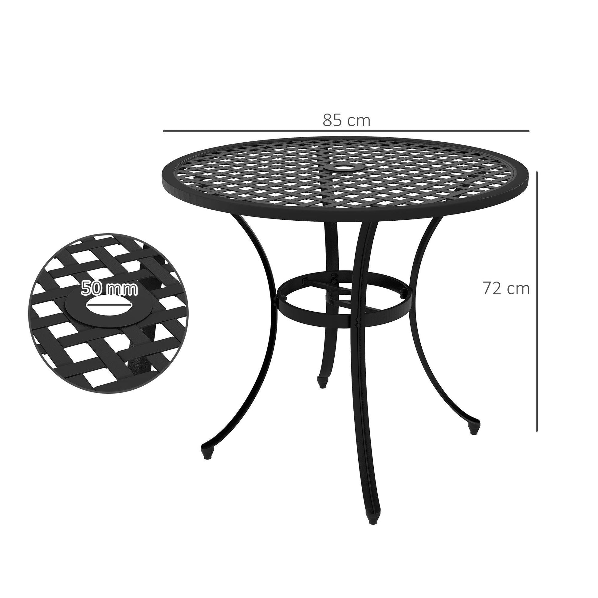 Outsunny Cast Aluminium Bistro Table with Umbrella Hole, 85cm Round Garden Table, Patio Table for Balcony, Poolside, Black - ALL4U RETAILER LTD