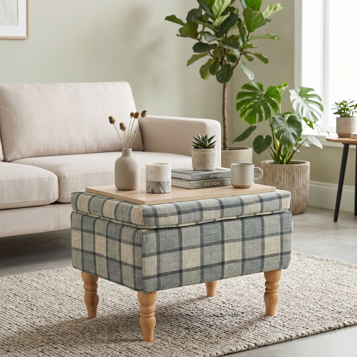 Homcom Linen Fabric Upholstered Storage Ottoman With Removable Top And Hidden Space Grey