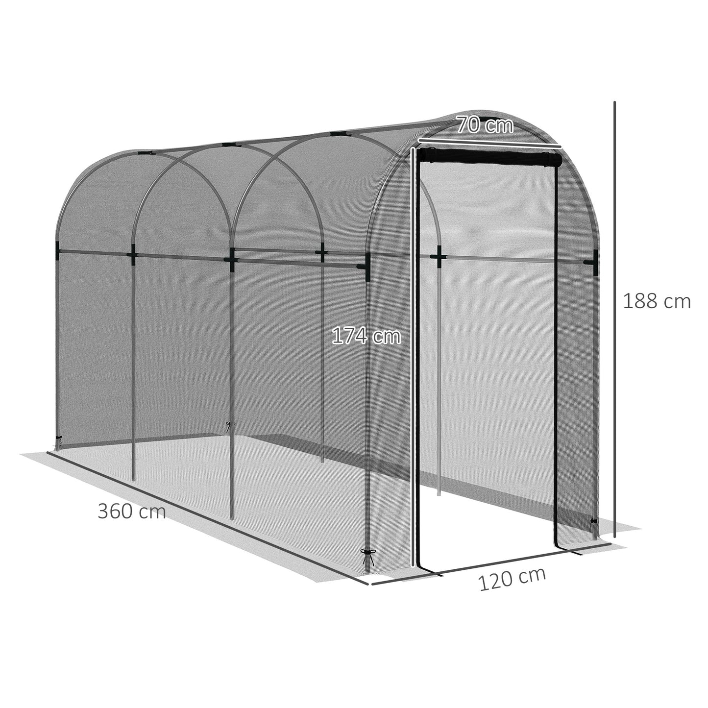 Outsunny 360 x 120cm Galvanised Steel Fruit Cage Plant Protection Tent with Zipped Door Black