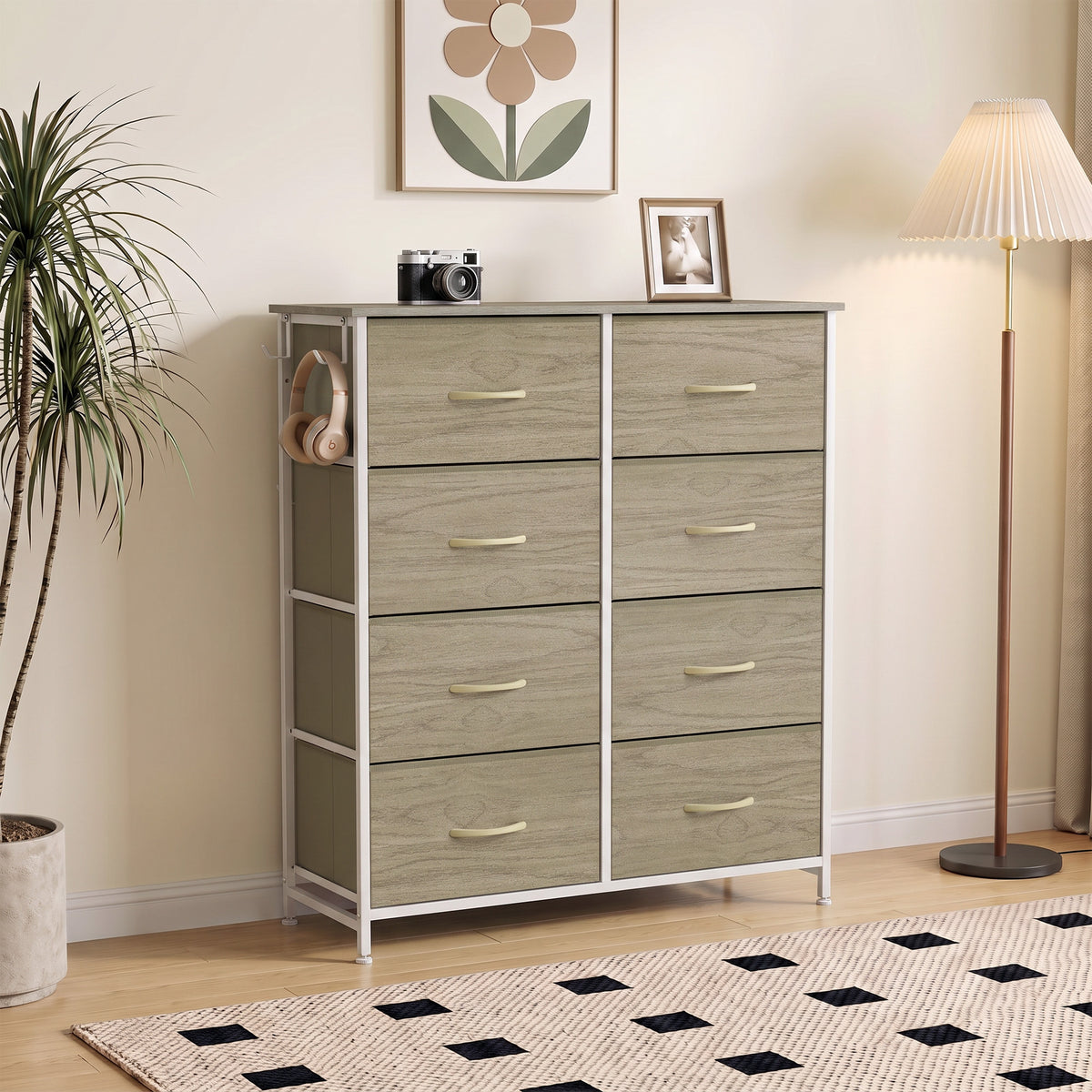 HOMCOM 8 Drawer Fabric Dresser with Side Storage Bag and Hooks