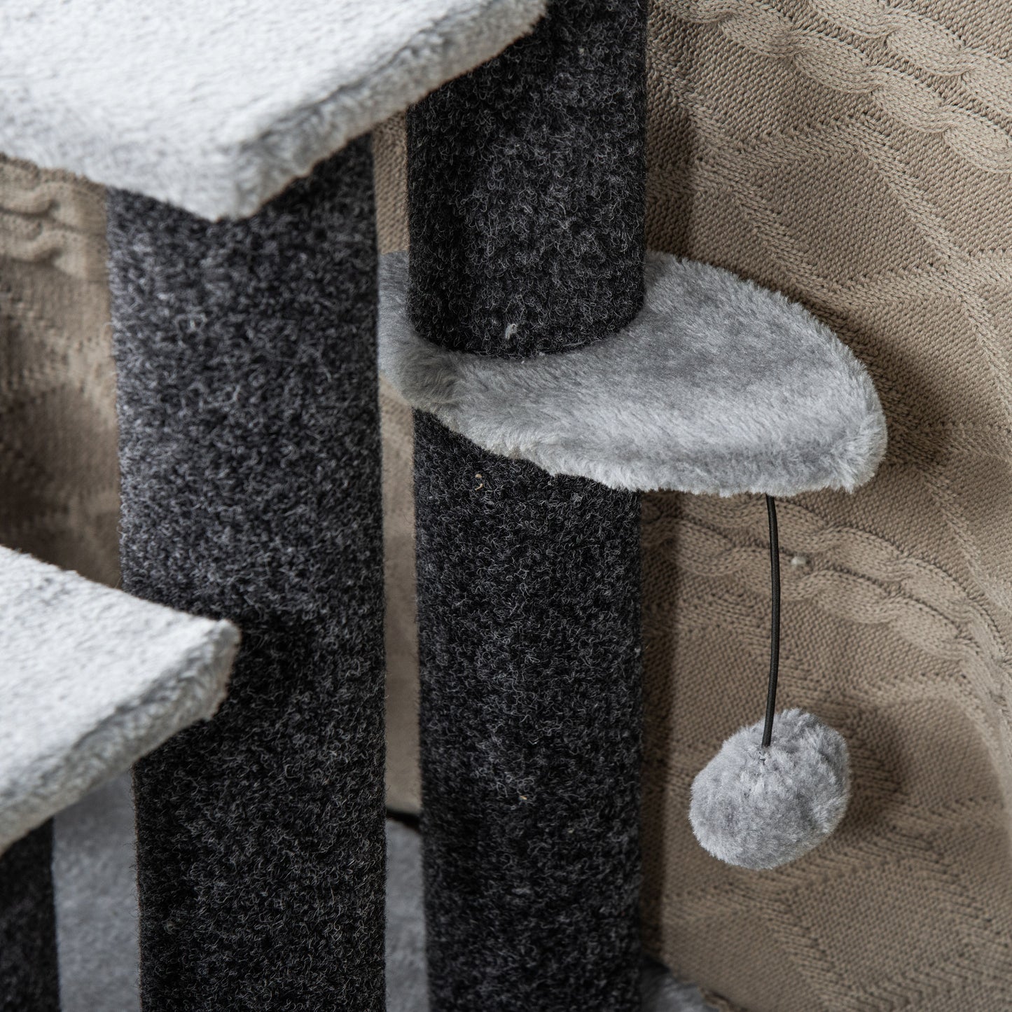 PawHut Multi-Level Grey Cat Stairs with Scratching Posts, Platforms, and Toy Ball - ALL4U RETAILER LTD