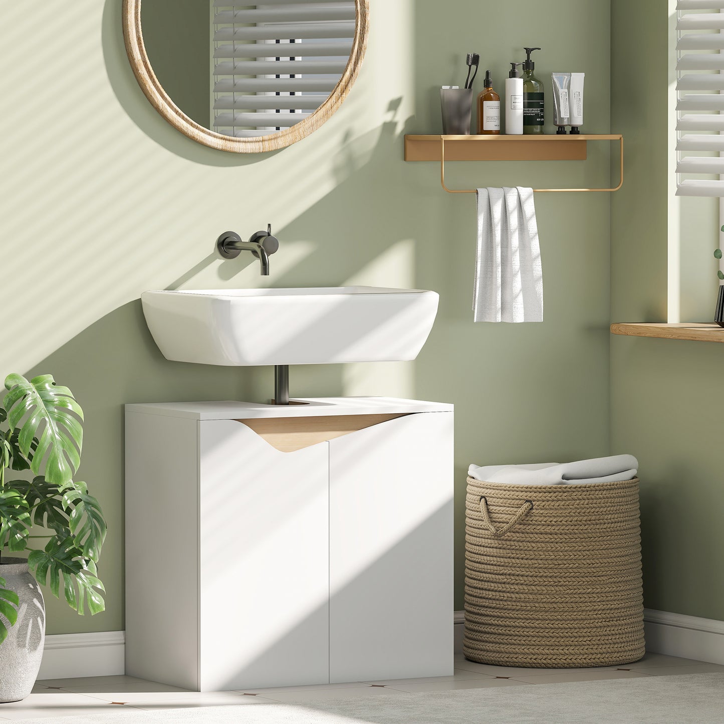 HOMCOM Under Sink Bathroom Storage Cabinet With Soft Close Doors White For Basin Without Pedestal