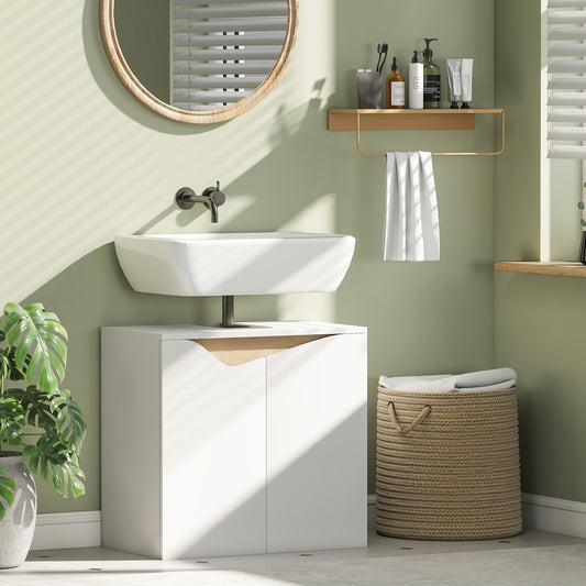 HOMCOM Under Sink Bathroom Storage Cabinet With Soft Close Doors White For Basin Without Pedestal