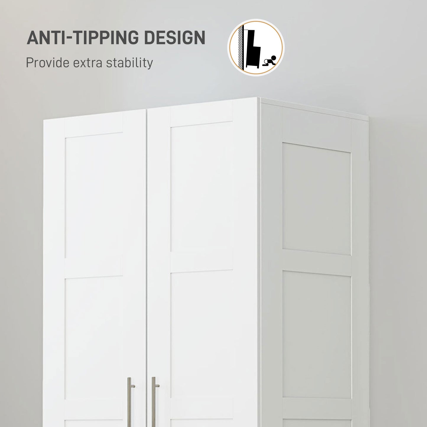 HOMCOM White Double Paneled Door Wardrobe With Shelves Quiet Smooth Glide Doors Modern Storage Solution