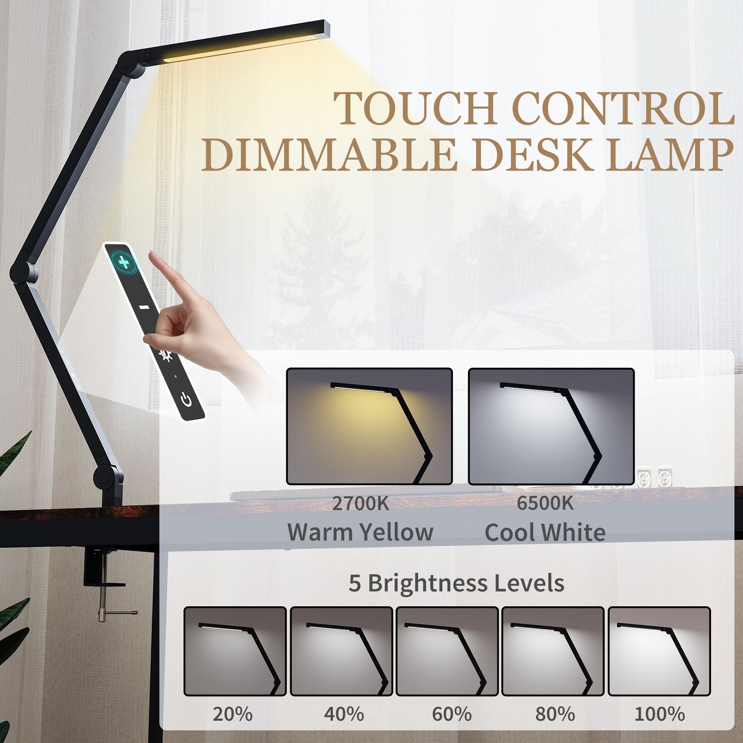 HOMCOM LED Desk Lamp With Clamp Swing Arm Dimmable Eye Caring Table Lamp Two Colour Modes Five Brightness Levels