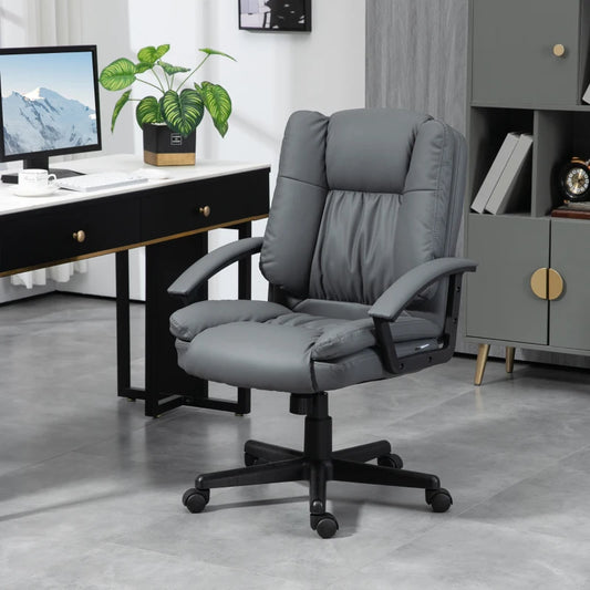 HOMCOM Office Chair - Faux Leather Computer Desk Chair, Mid Back Executive Chair with Adjustable Height and Swivel Rolling Wheels for Home Study - Dark Grey - ALL4U RETAILER LTD