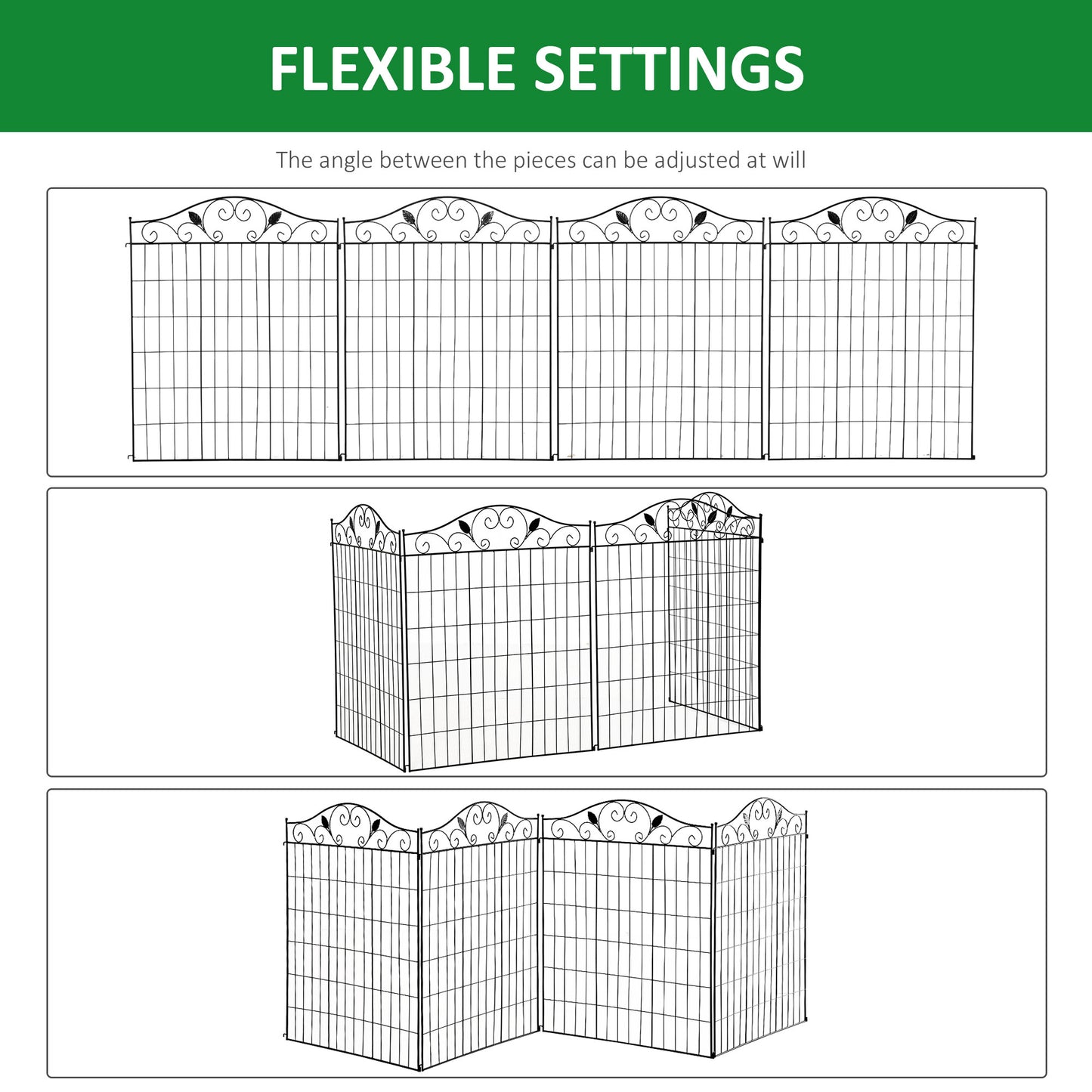 Outsunny Set Of 2 Decorative Garden Fence Panels 8 Panel Metal Picket Fence For Patio And Lawn 365cm By 112cm Black