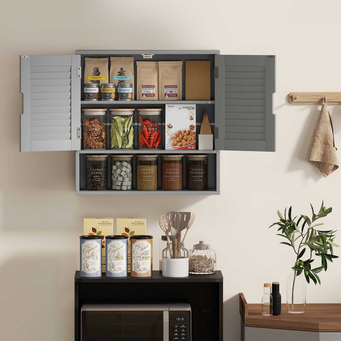 HOMCOM Wall Mounted Bathroom Cabinet With Adjustable Shelves Grey 60 x 20 x 60 cm