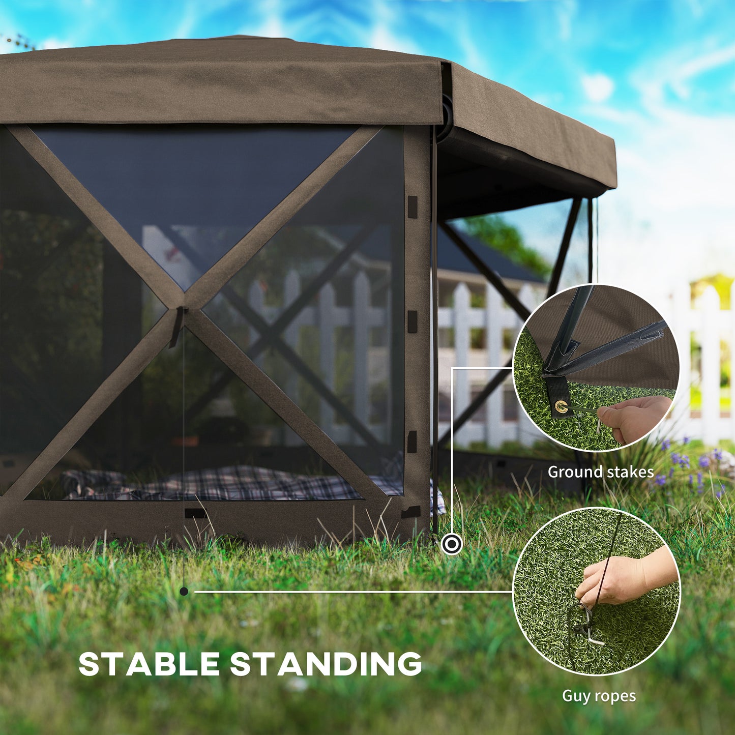Outsunny 3x3m Hexagon Pop Up Gazebo With 5 Sides Carry Bag Waterproof UV Resistant Garden Patio Tent Brown