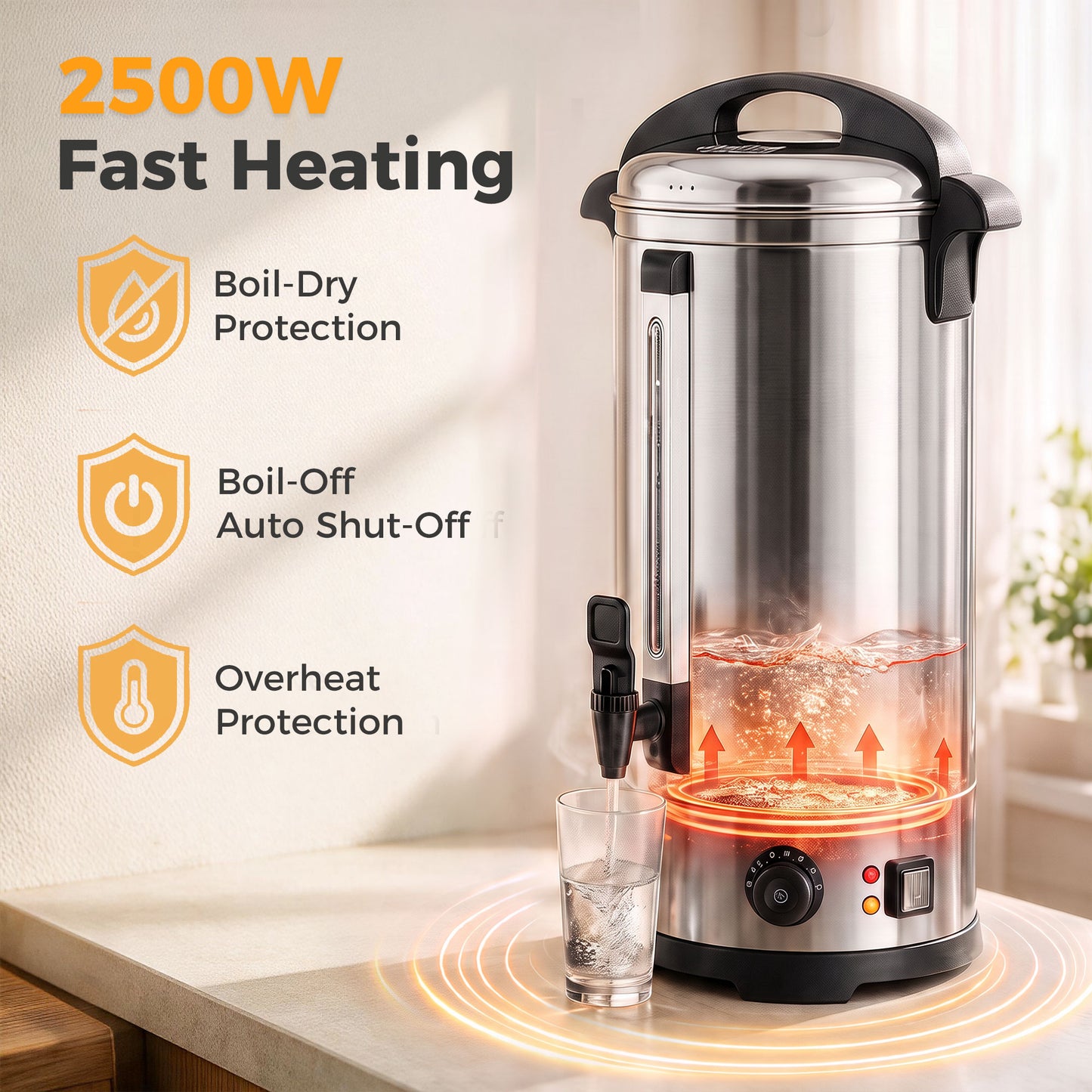 HOMCOM 24L Catering Urn 2500W Stainless Steel Hot Water Boiler Dispenser With Thermostat Keep Warm And Easy Pour Tap