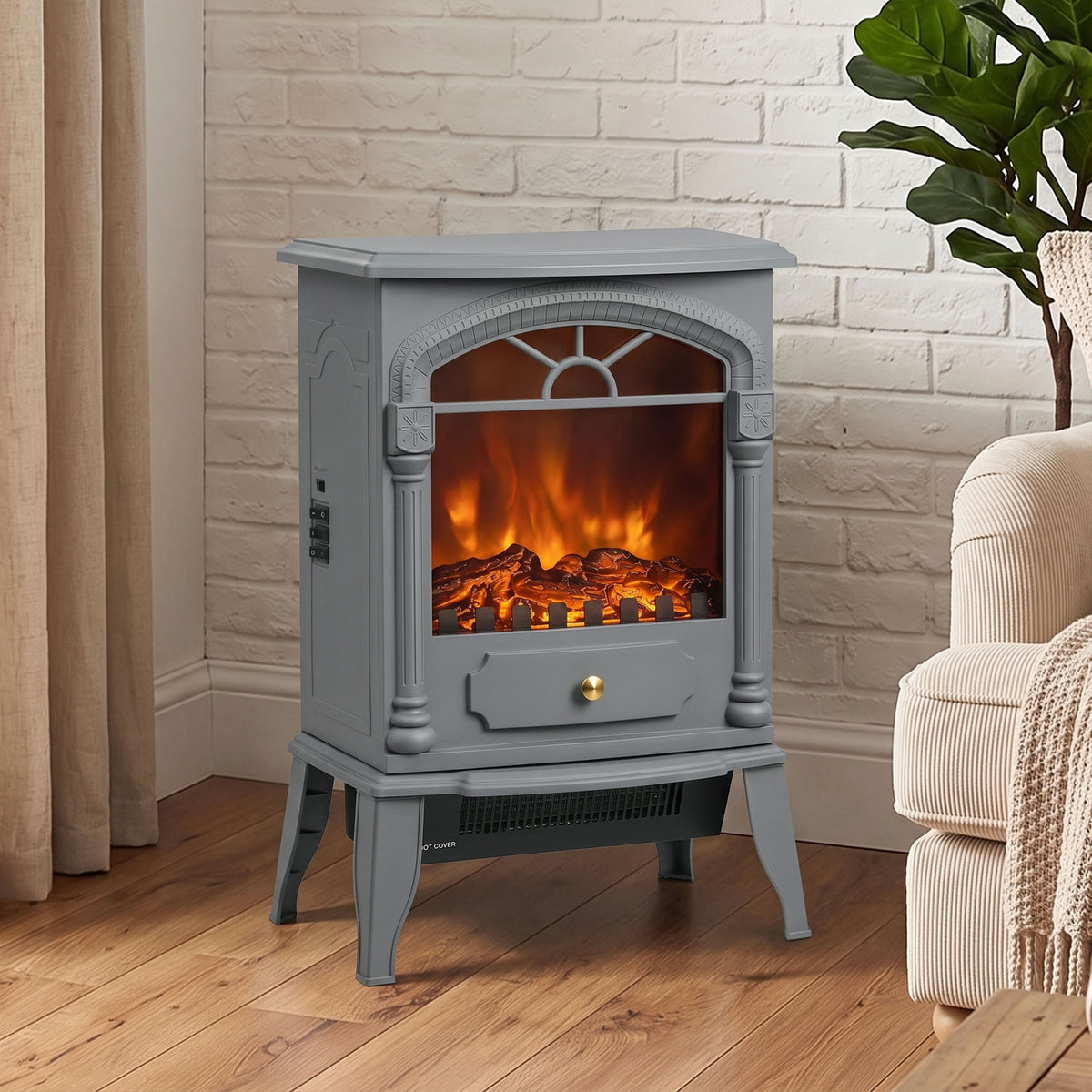 Homcom Electric Fireplace Heater With 3D Flame Effect Adjustable Thermostat Grey