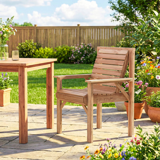 Outsunny Wooden Garden Dining Chair Outdoor Armchair With Curved Seat And Wide Armrests Natural Wood Finish