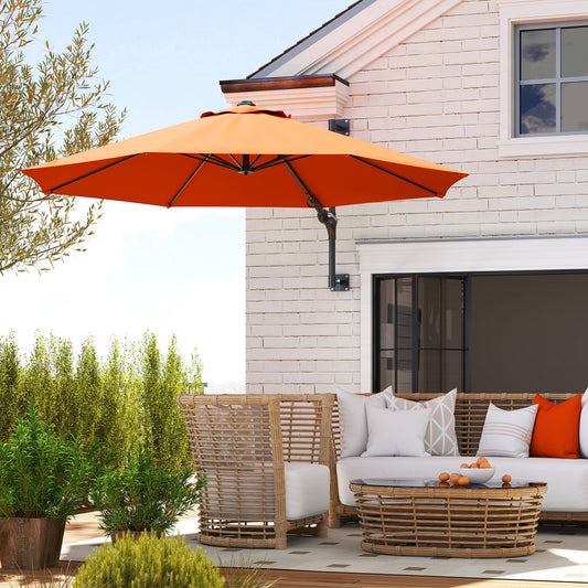 Outsunny 3M Wall Mounted Parasol Shade With Handle Orange Outdoor Garden Patio Canopy