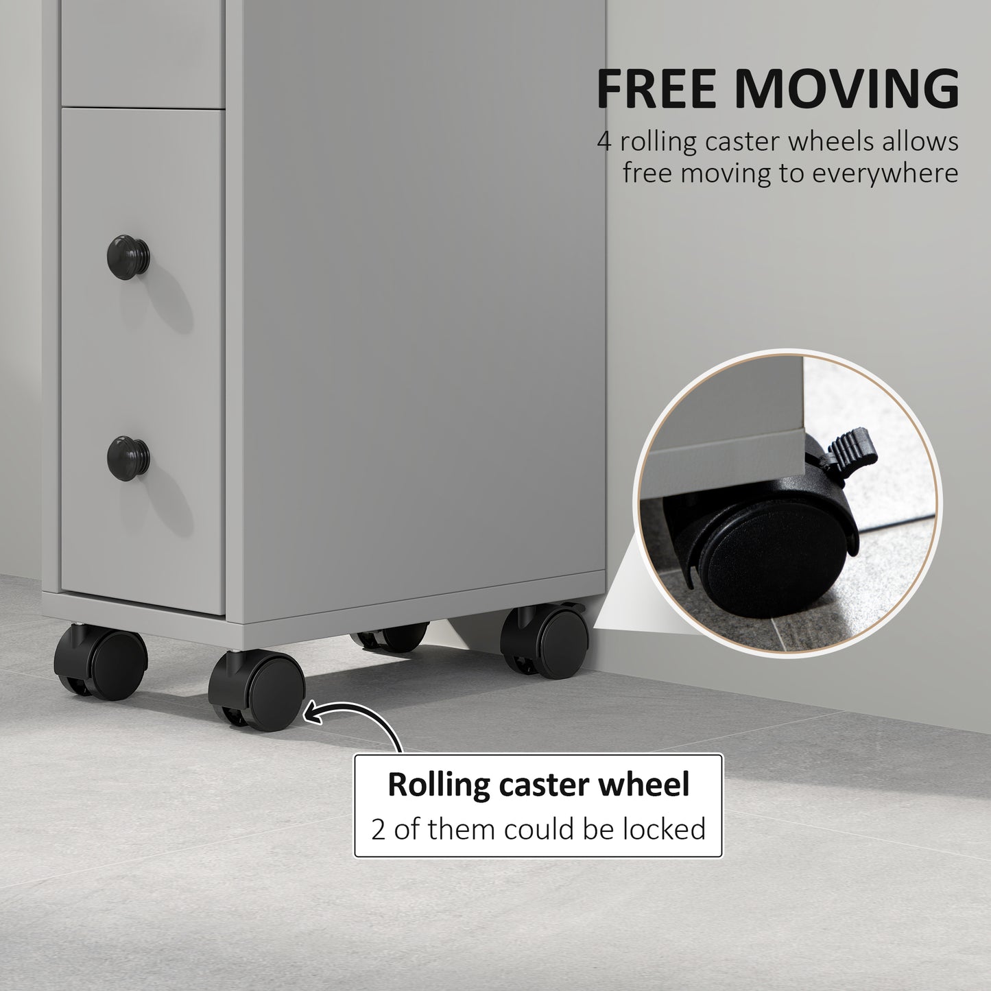 Kleankin Slimline Bathroom Storage Cabinet Grey With Top Drawer And Two Open Compartments