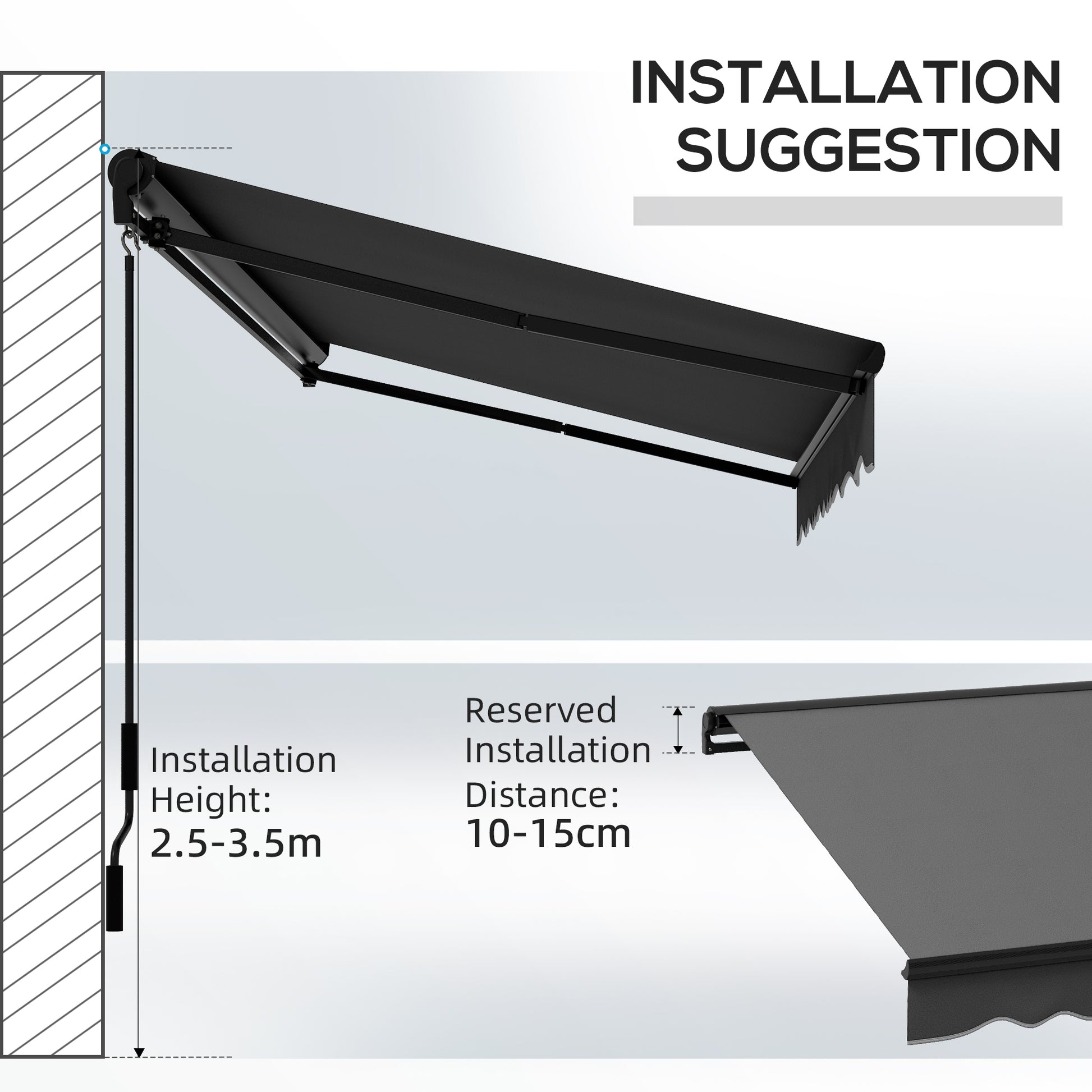 Outsunny 3 x 2m Aluminium Frame Electric Awning Retractable Retractable Awning Sun Canopies for Patio Door Window Dark Grey - ALL4U RETAILER LTD