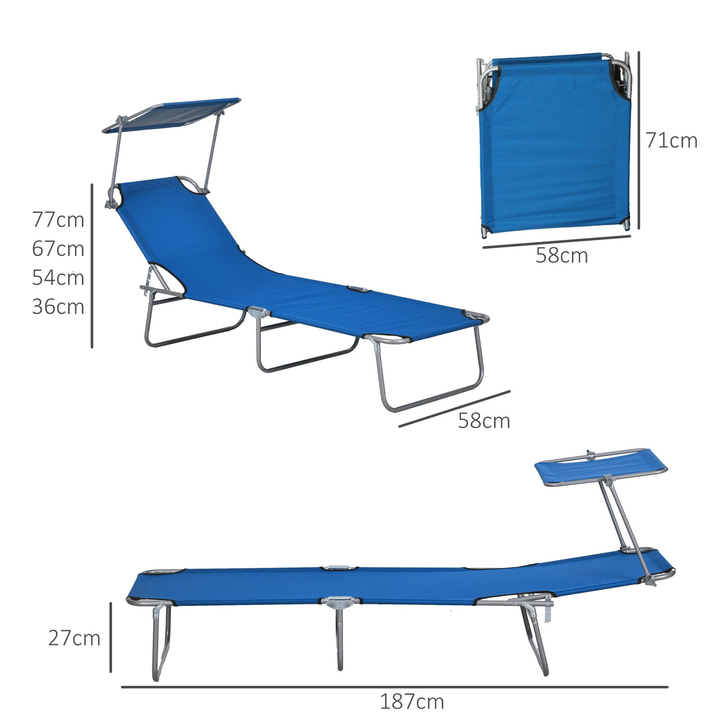 Outsunny Adjustable Foldable Sun Lounger Duo with Canopy for Outdoor Relaxation - ALL4U RETAILER LTD