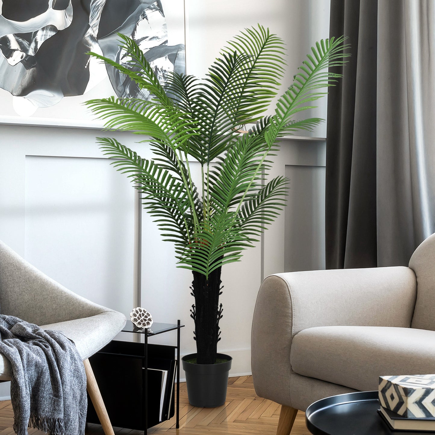 Artificial Areca Palm Tree 175cm with 16 PE Leaves Plastic Pot Flocked Soil Indoor Plant for Home Office Decor