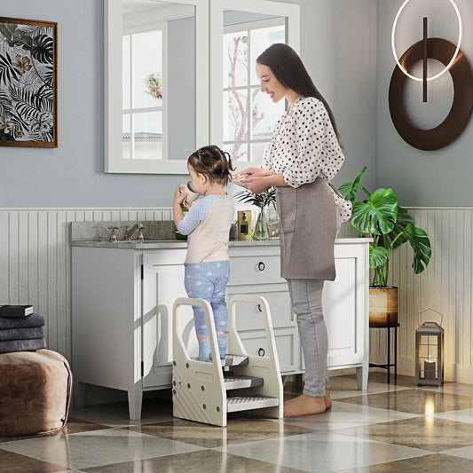 AIYAPLAY Adjustable 3 Step Toddler Tower With Handles Non Slip Surface And Foot Pads Grey