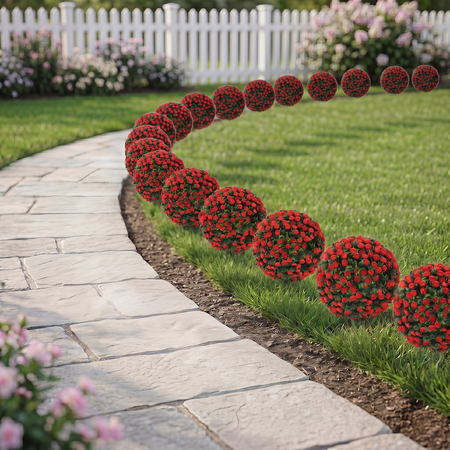 HOMCOM Artificial Rose Topiary UV Resistant Two Pack Faux Plants 55 Cm Red Outdoor Garden Decor