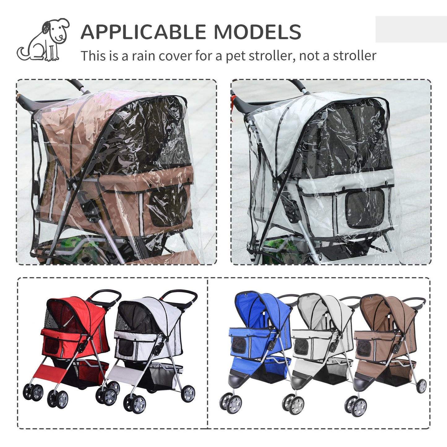 PawHut Dog Stroller with Cover, Grey - ALL4U RETAILER LTD