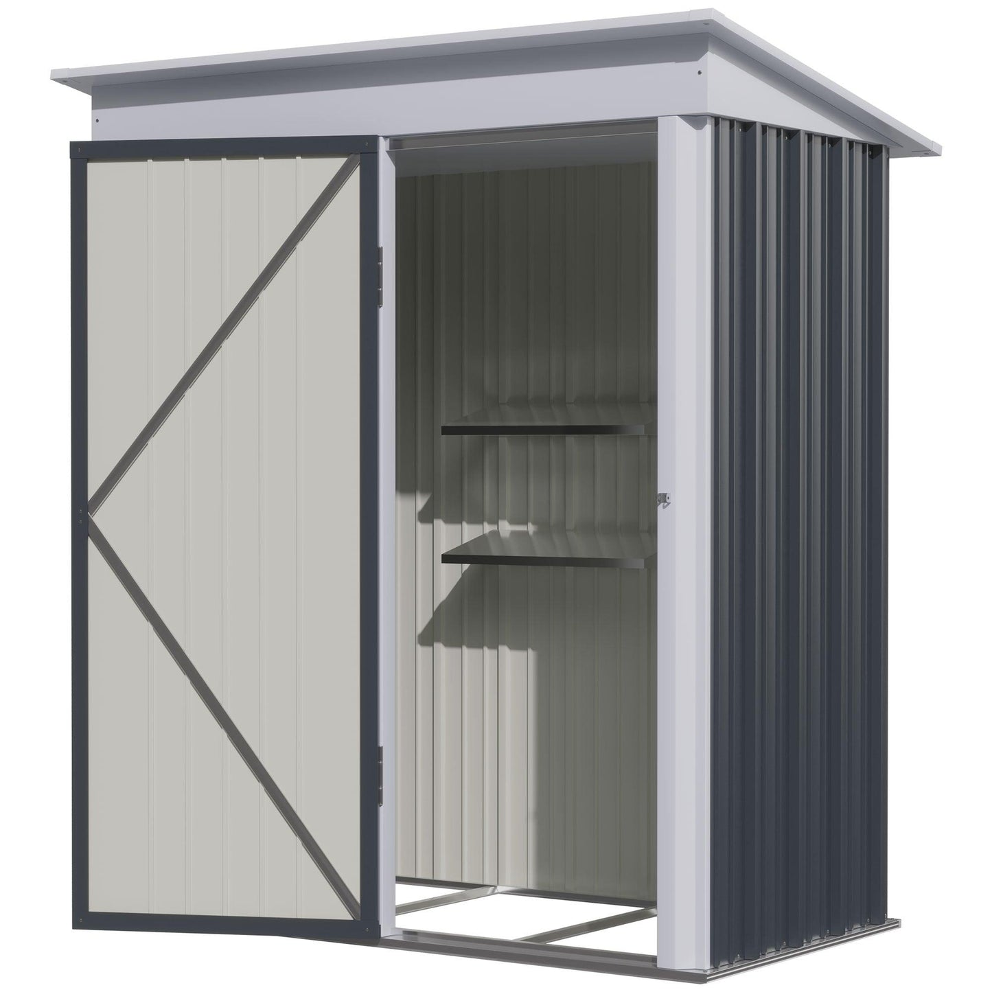 Outsunny Steel Garden Shed, Small Lean-to Shed for Bike Tool, 5x3 ft Dark Grey - ALL4U RETAILER LTD