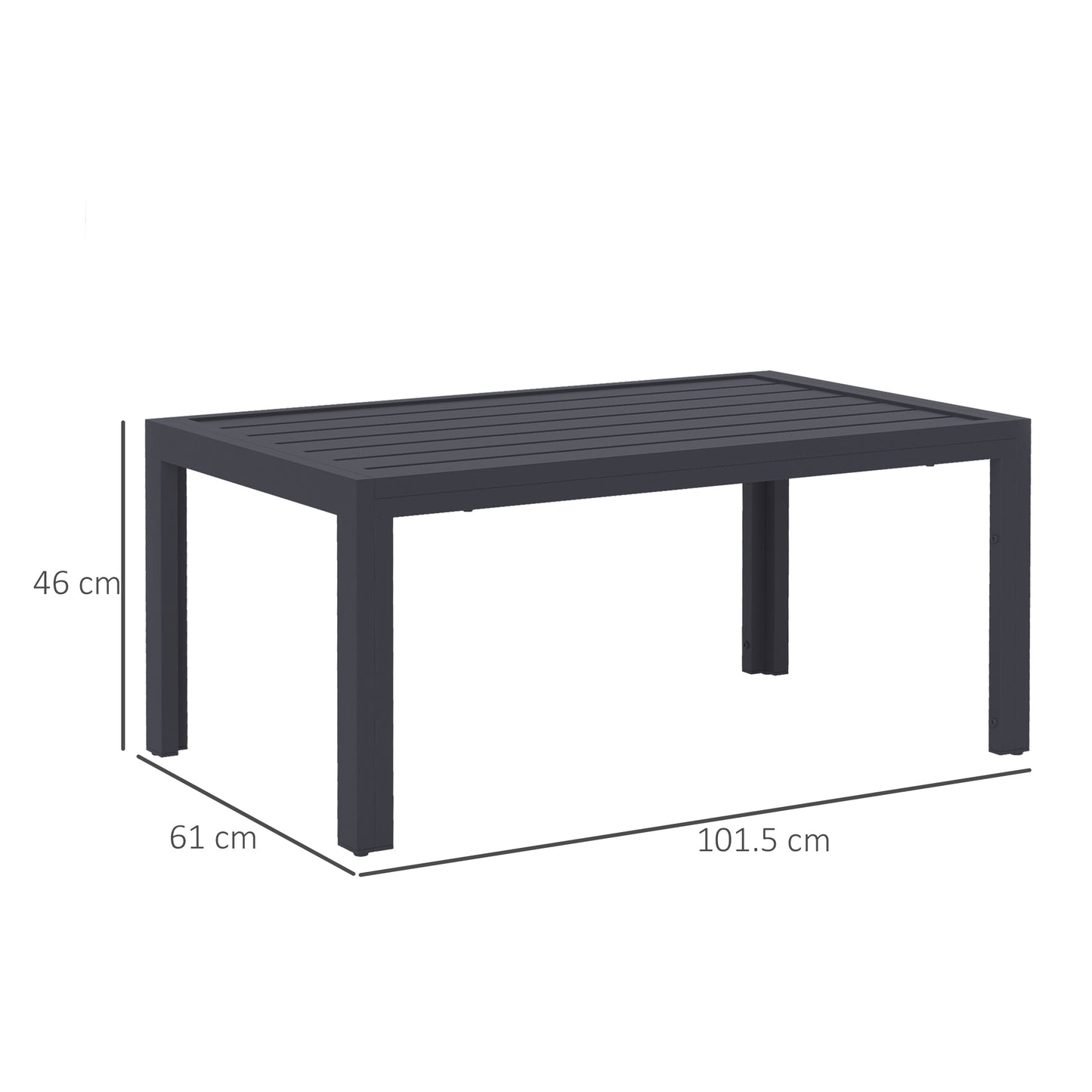 Outsunny Outdoor Side Table Rectangular Patio Table with Steel Frame and Slat Tabletop for Garden Balcony Grey