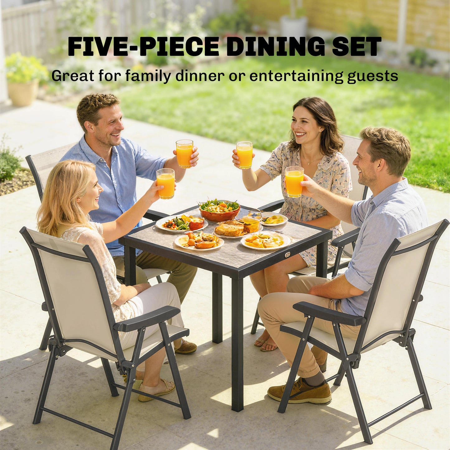 Outsunny 5 Piece Outdoor Dining Set for 4 with Square Table and Folding Chairs in Brown
